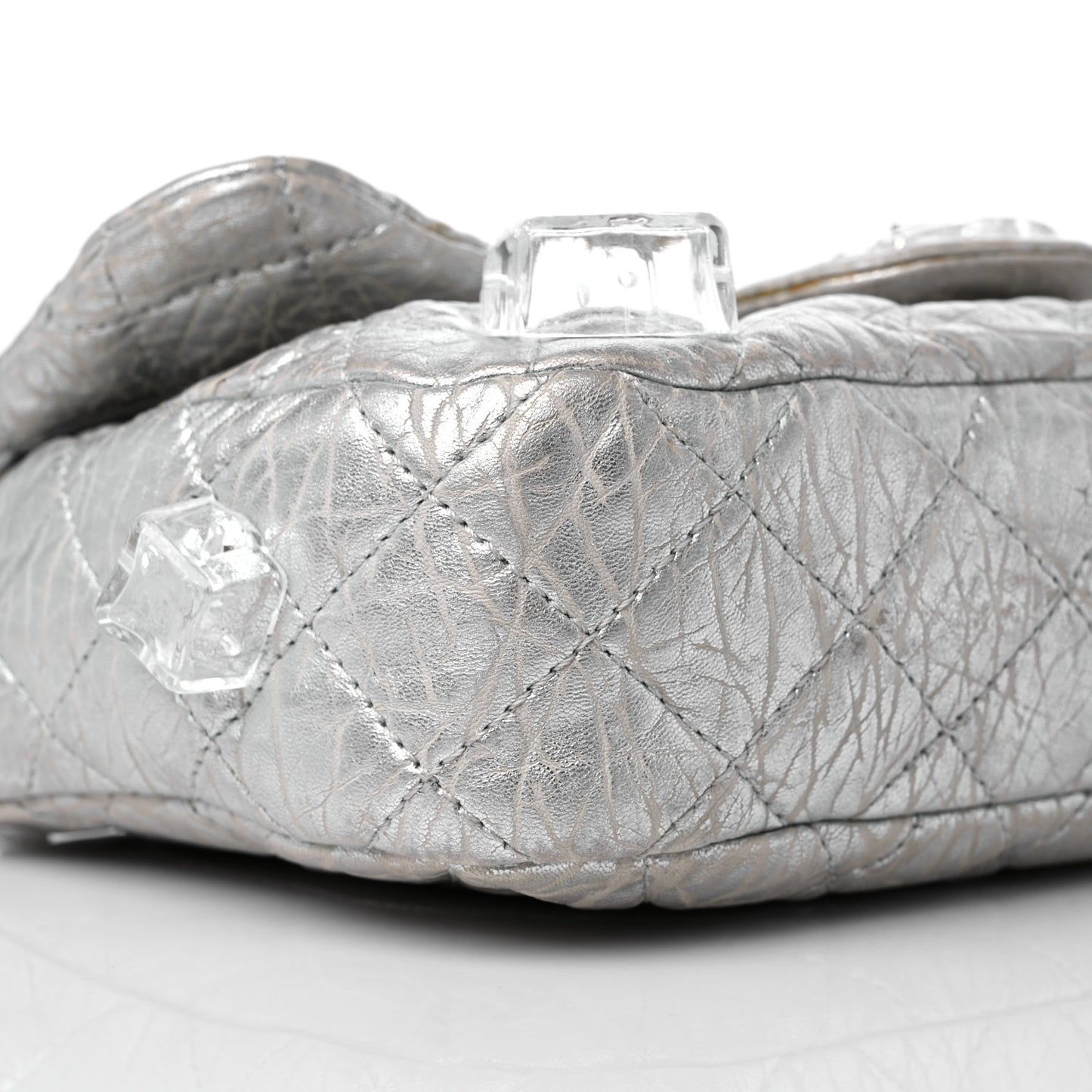 Calfskin Ice Cube On the Rocks Medium Flap Silver