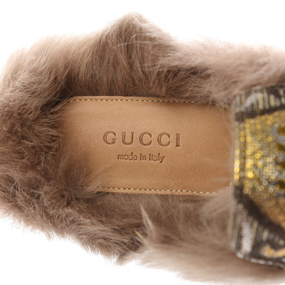 Gucci Brocade Fur Womens Princetown Slippers 40.5 Brown 7 of 9