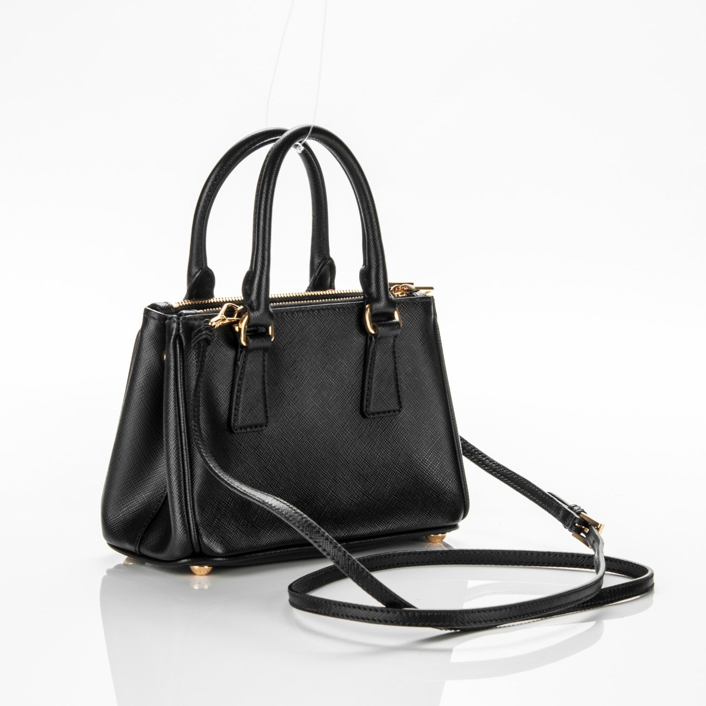Saffiano Lux Mini Galleria Double Zip Tote Black
