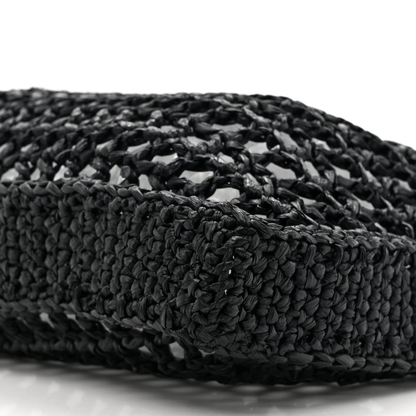 Yarn Raffia Effect Crochet Logo Embroidered Tote Bag Black