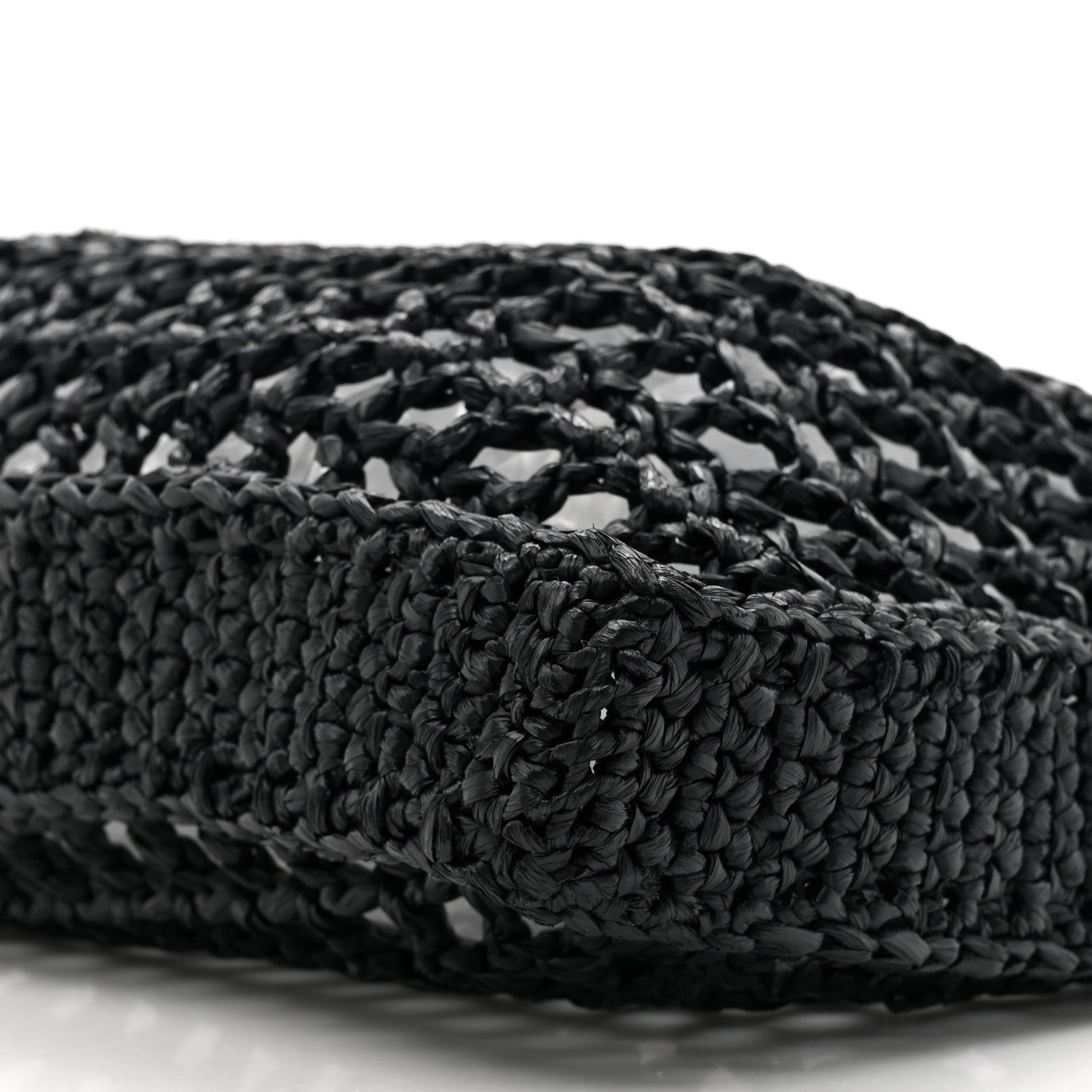 Prada Yarn Raffia Effect Crochet Logo Embroidered Tote Bag Black 8 of 9