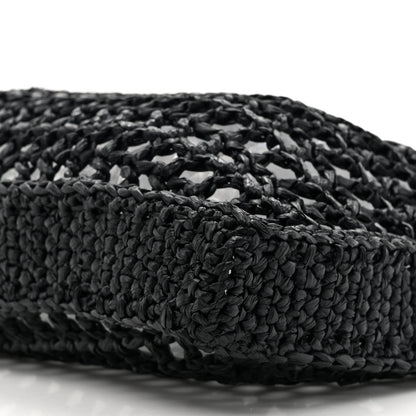 Prada Yarn Raffia Effect Crochet Logo Embroidered Tote Bag Black 8 of 9
