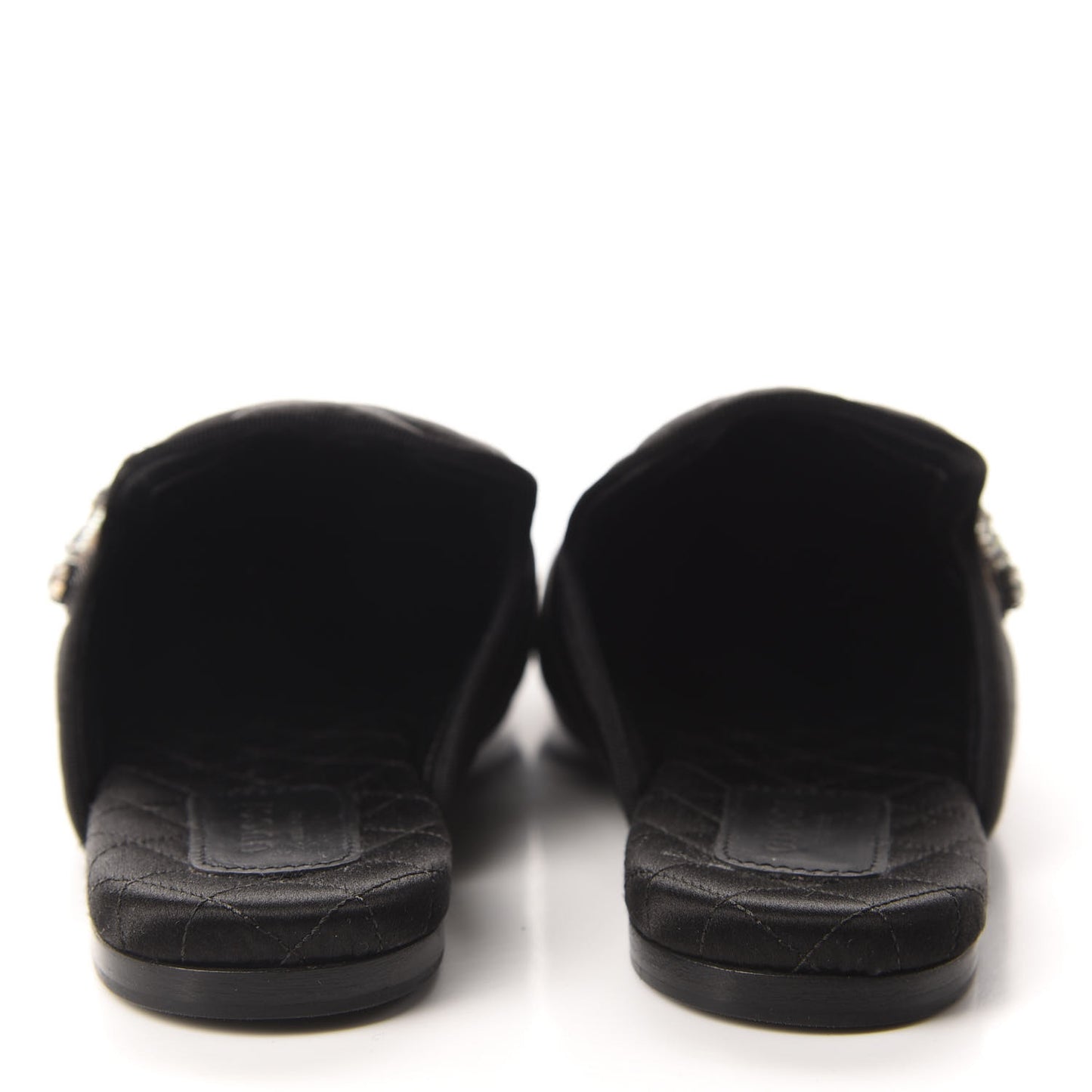Satin Embroidered Heart and Dagger Slippers 36 Black