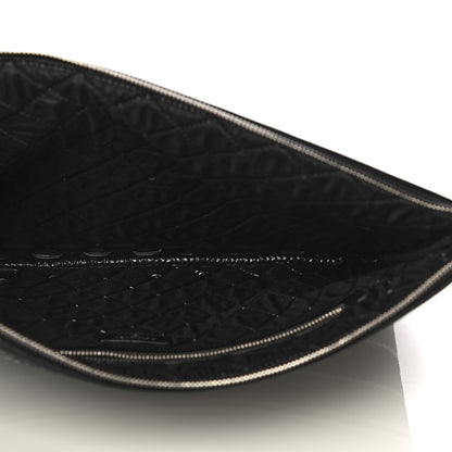 Chanel Striped Canvas Medium Deauville Cosmetic Pouch Grey Black 5 of 12