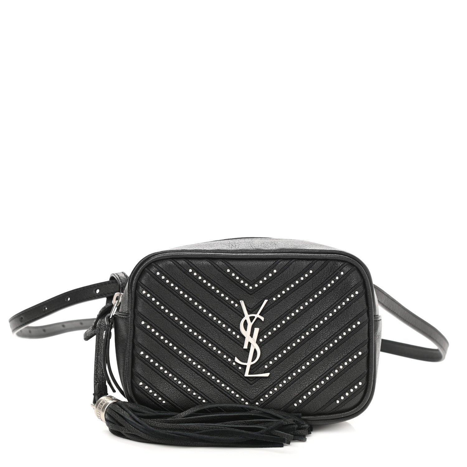 Saint Laurent Calfskin Matelasse Studded Monogram Lou Belt Bag Black 1 of 9