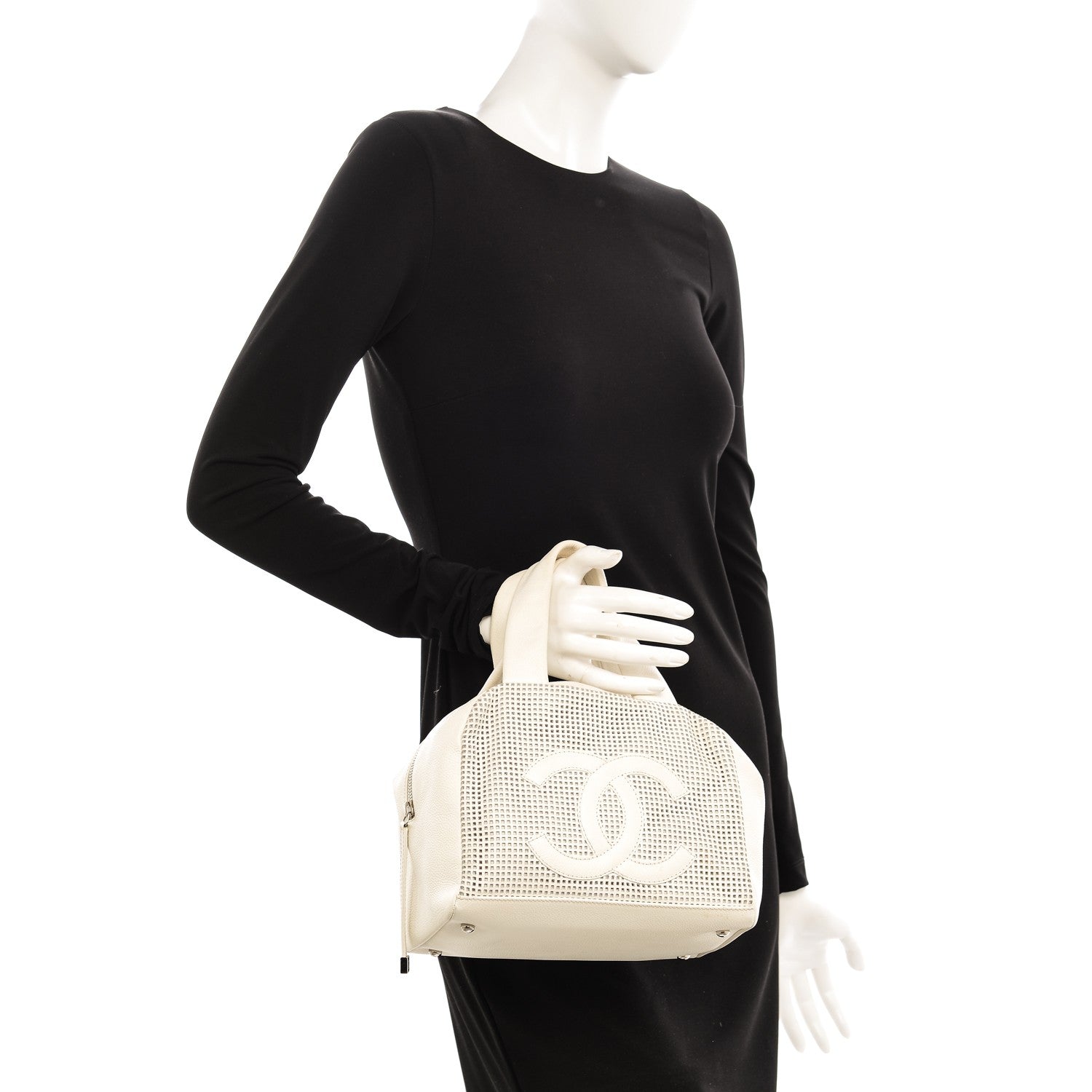 Chanel Caviar Perforated Bowler White 2 of 16