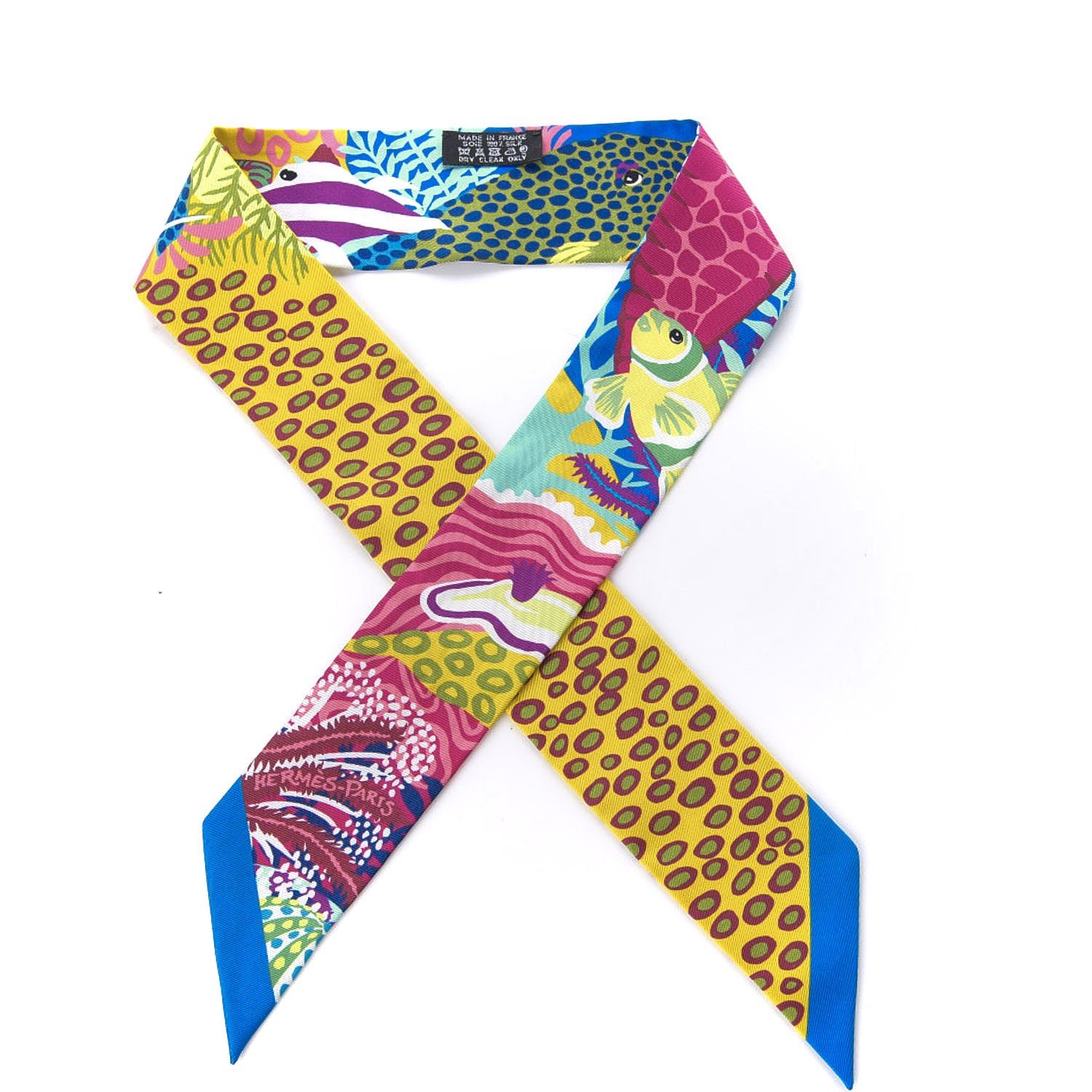 Hermes Silk Under The Waves Twilly Bleu Azur Jaune Fuchsia 1 of 4