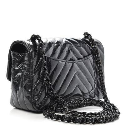 Chanel Patent Metallic Crumpled Calfskin Chevron Quilted Mini Rectangular Flap So Black 3 of 12
