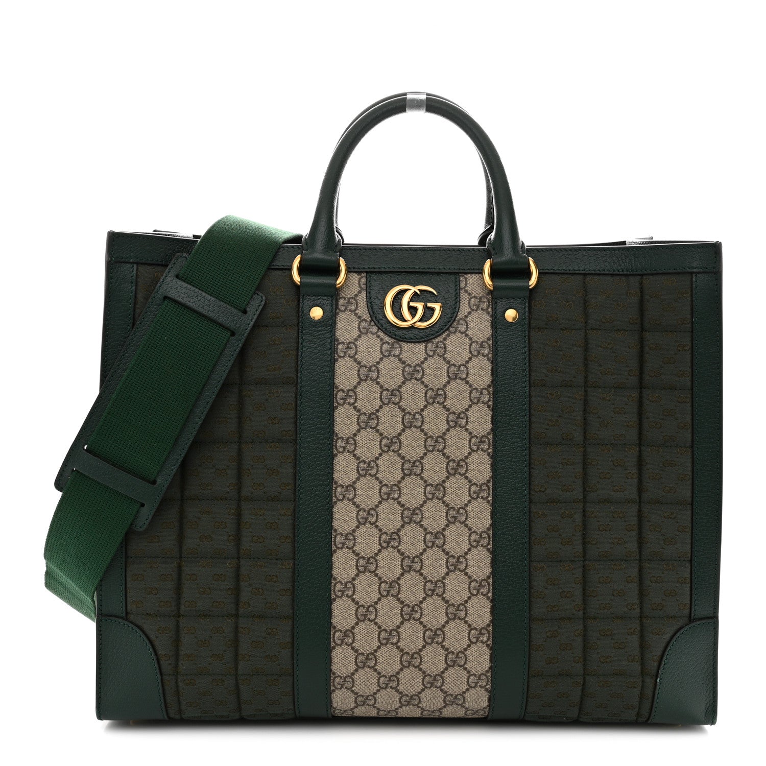 Gucci Monogram GG Mignon Textured Dollar Calfskin GG Supreme Monogram Quilted Mini GG Large Tote Bag Green Beige Ebony 1 of 11
