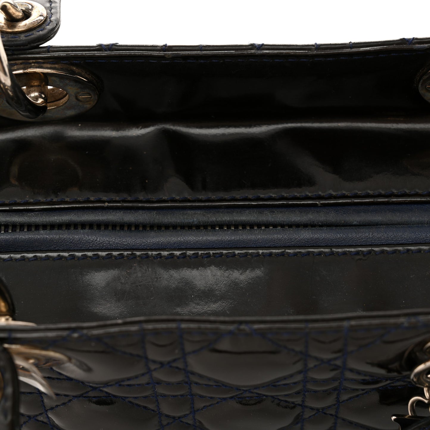 Patent Cannage Medium Lady Dior Navy Blue