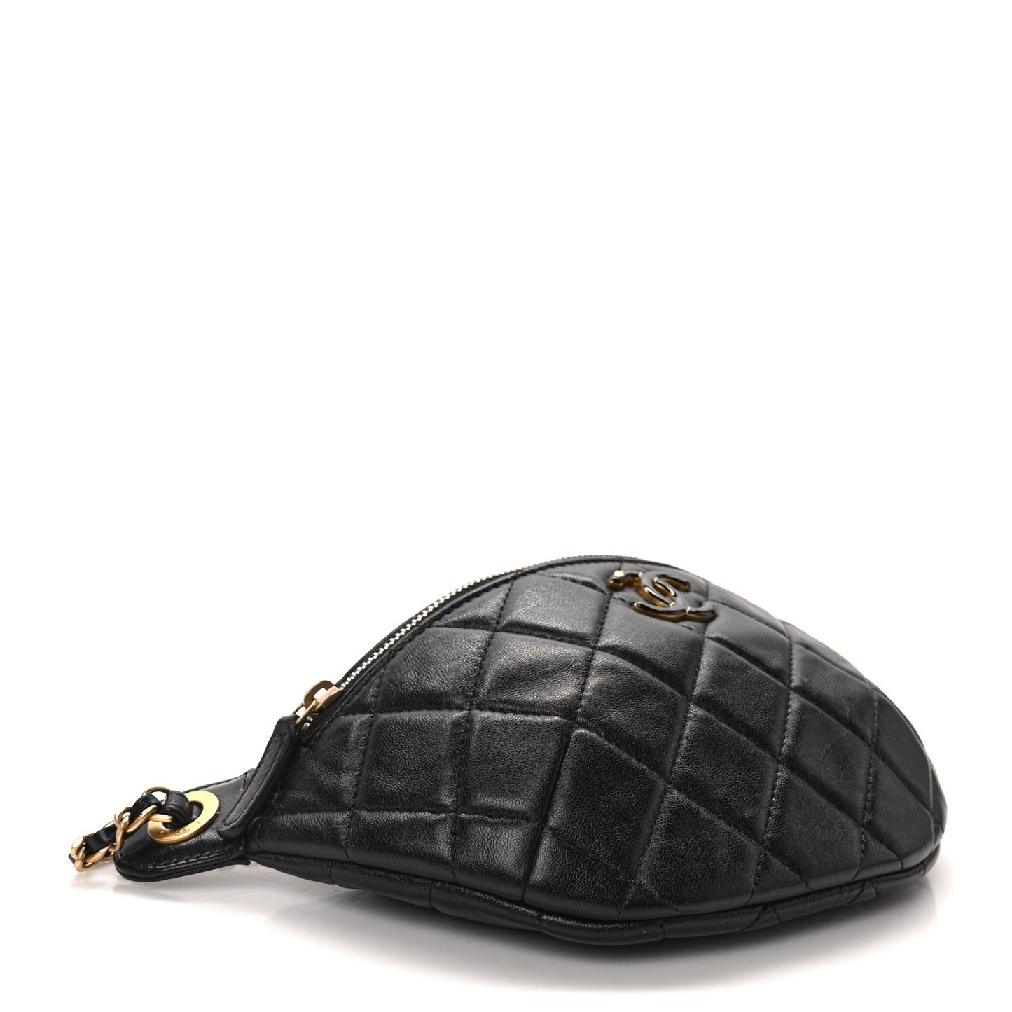 Shiny Lambskin Enamel Quilted Waist Bag Fanny Pack Black