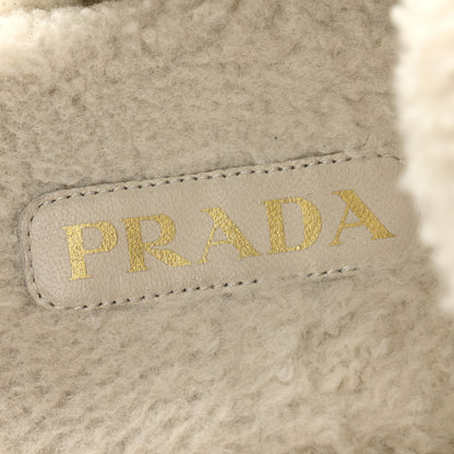 Prada Suede Shearling Metal Triangle Logo Lug Sole 20mm Mules 38 Beige 6 of 8