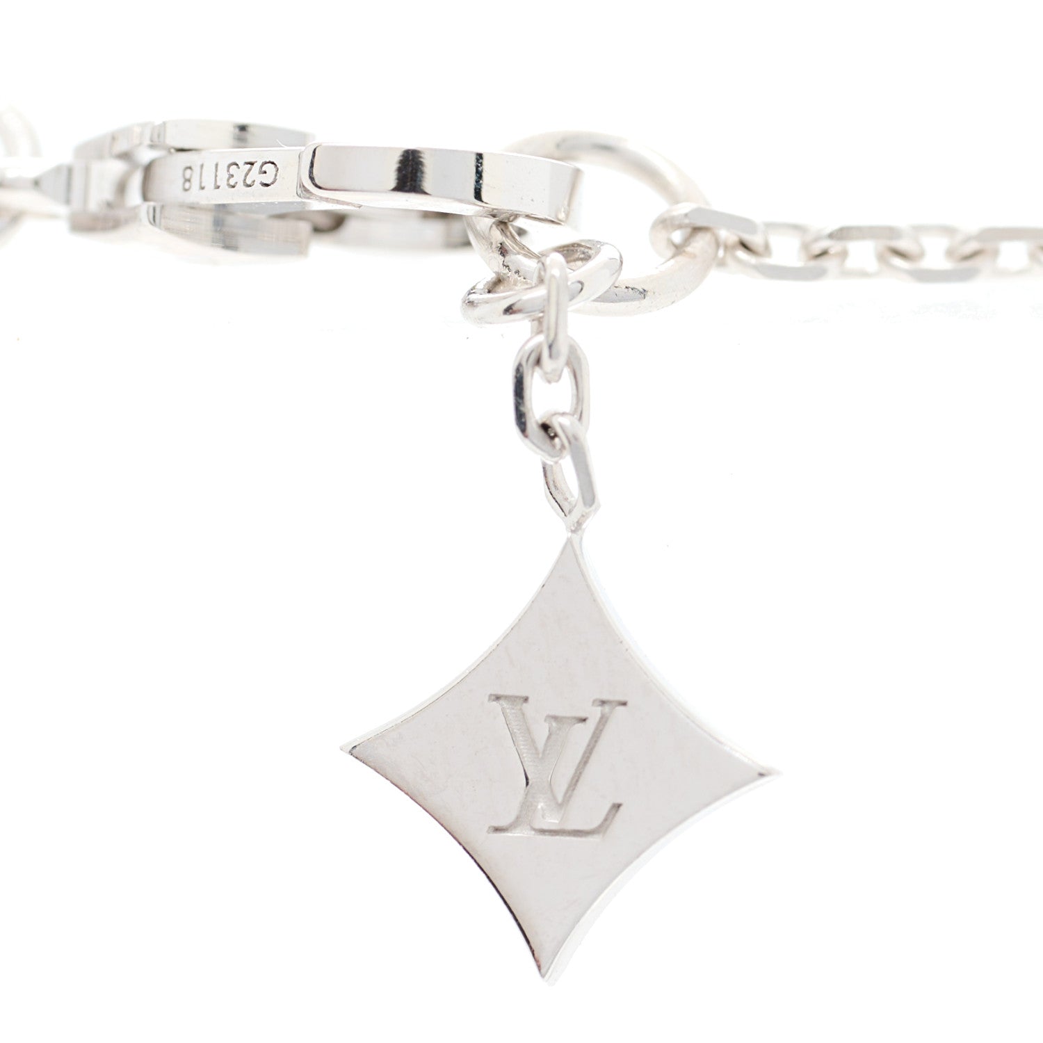 Louis Vuitton 18K White Gold Diamond .30ct LV Monogram Star Cut Pendant Necklace 5 of 5