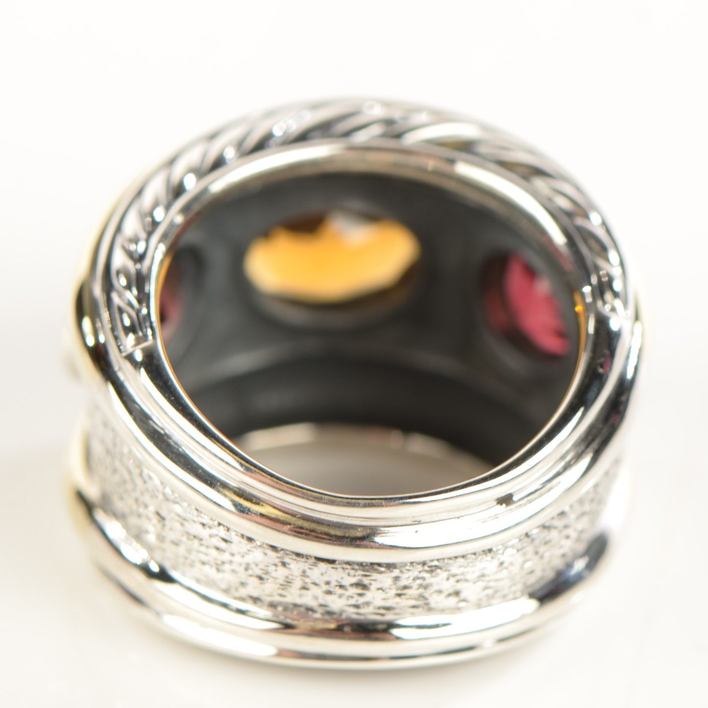 Sterling Silver 14K Yellow Gold Citrine Rhodalite Garnet 15mm Renaissance Ring 52 6
