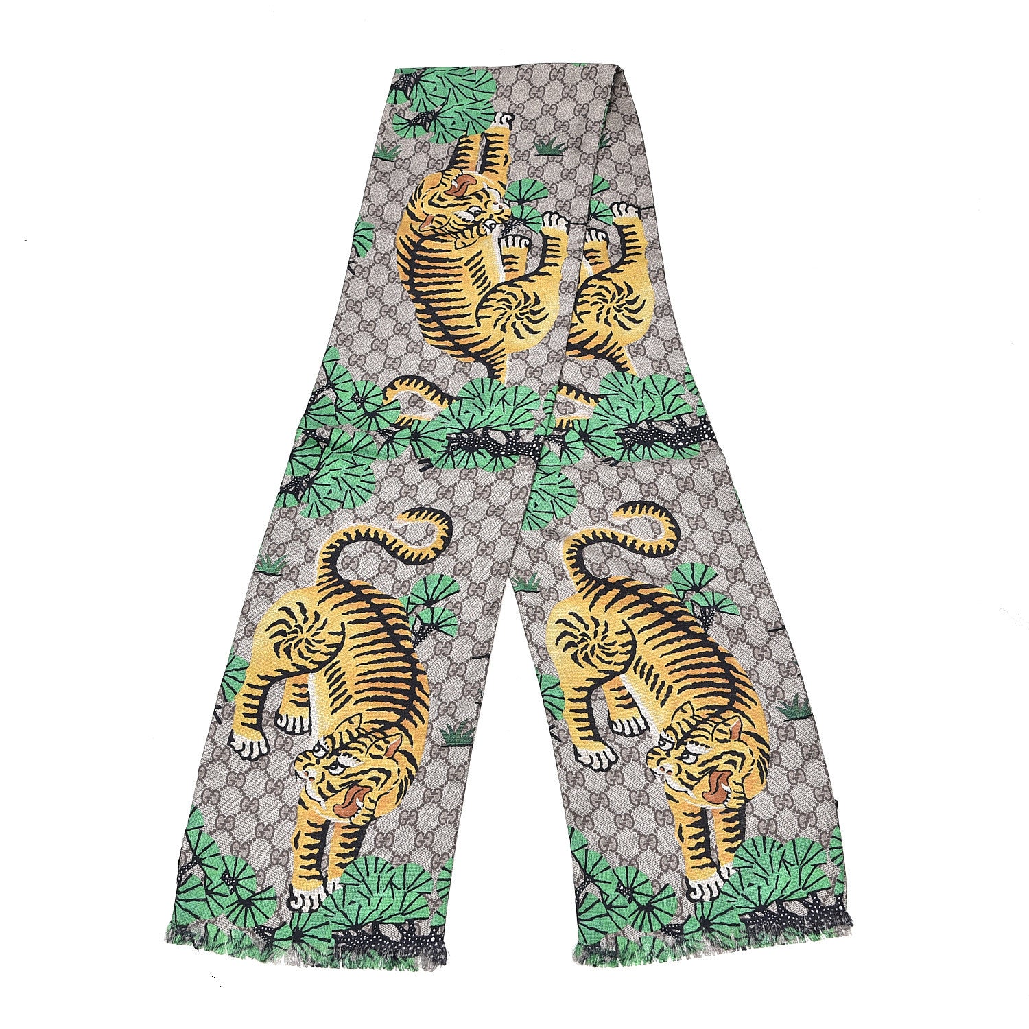 Gucci Silk GG Supreme Bengal Print Scarf Beige 3 of 5
