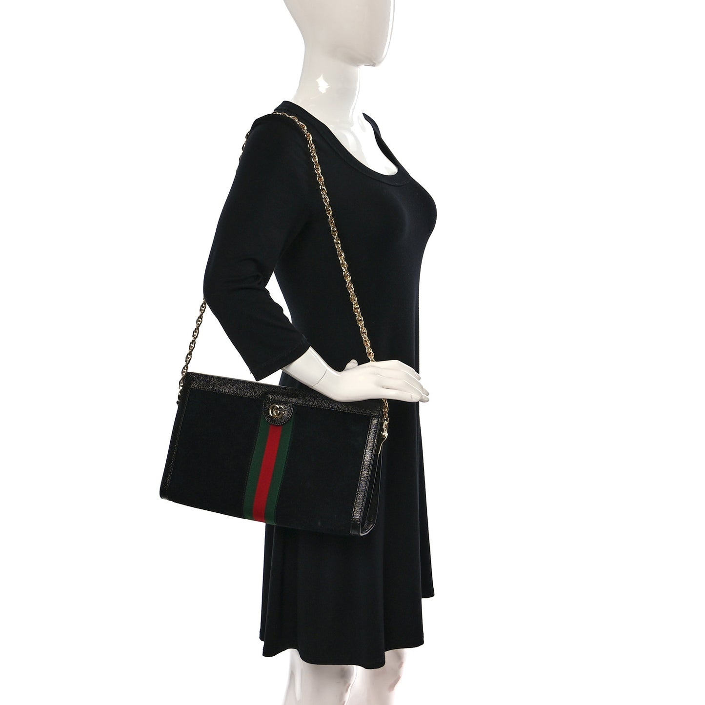 Suede Patent GG Web Medium Ophidia Chain Shoulder Bag Black