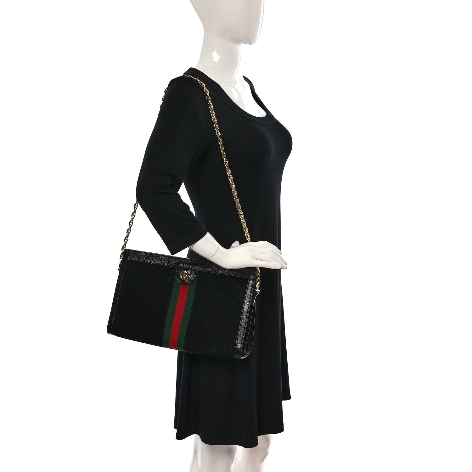 Gucci Suede Patent GG Web Medium Ophidia Chain Shoulder Bag Black 2 of 12