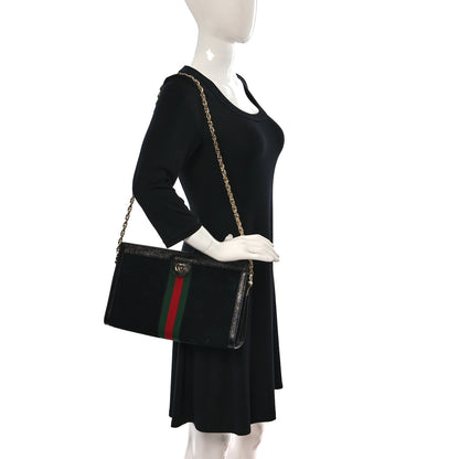 Gucci Suede Patent GG Web Medium Ophidia Chain Shoulder Bag Black 2 of 12