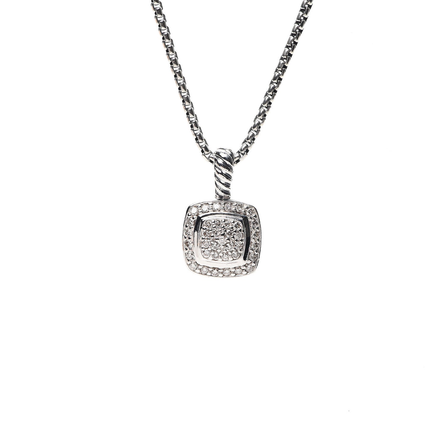 Sterling Silver Diamond Pave 7mm Petite Albion Pendant Necklace