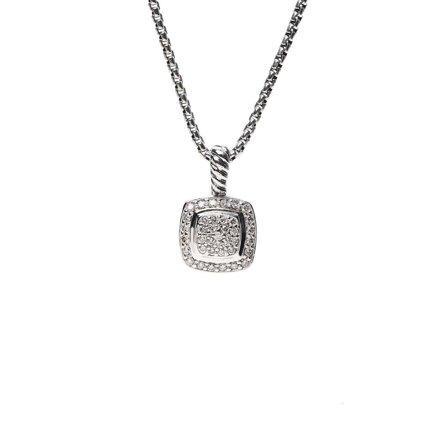 David Yurman Sterling Silver Diamond Pave 7mm Petite Albion Pendant Necklace 4 of 5