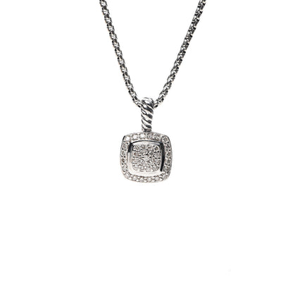 David Yurman Sterling Silver Diamond Pave 7mm Petite Albion Pendant Necklace 4 of 5