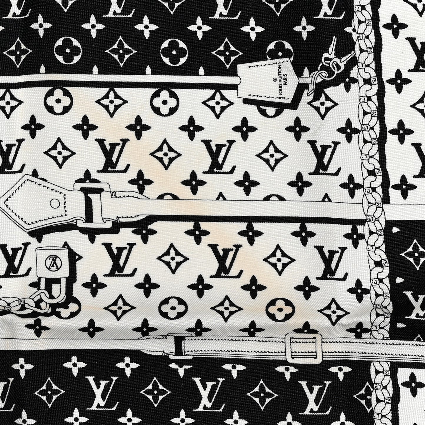 Silk Monogram Confidential Square Scarf Black White