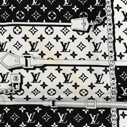 Louis Vuitton Silk Monogram Confidential Square Scarf Black White 3 of 6