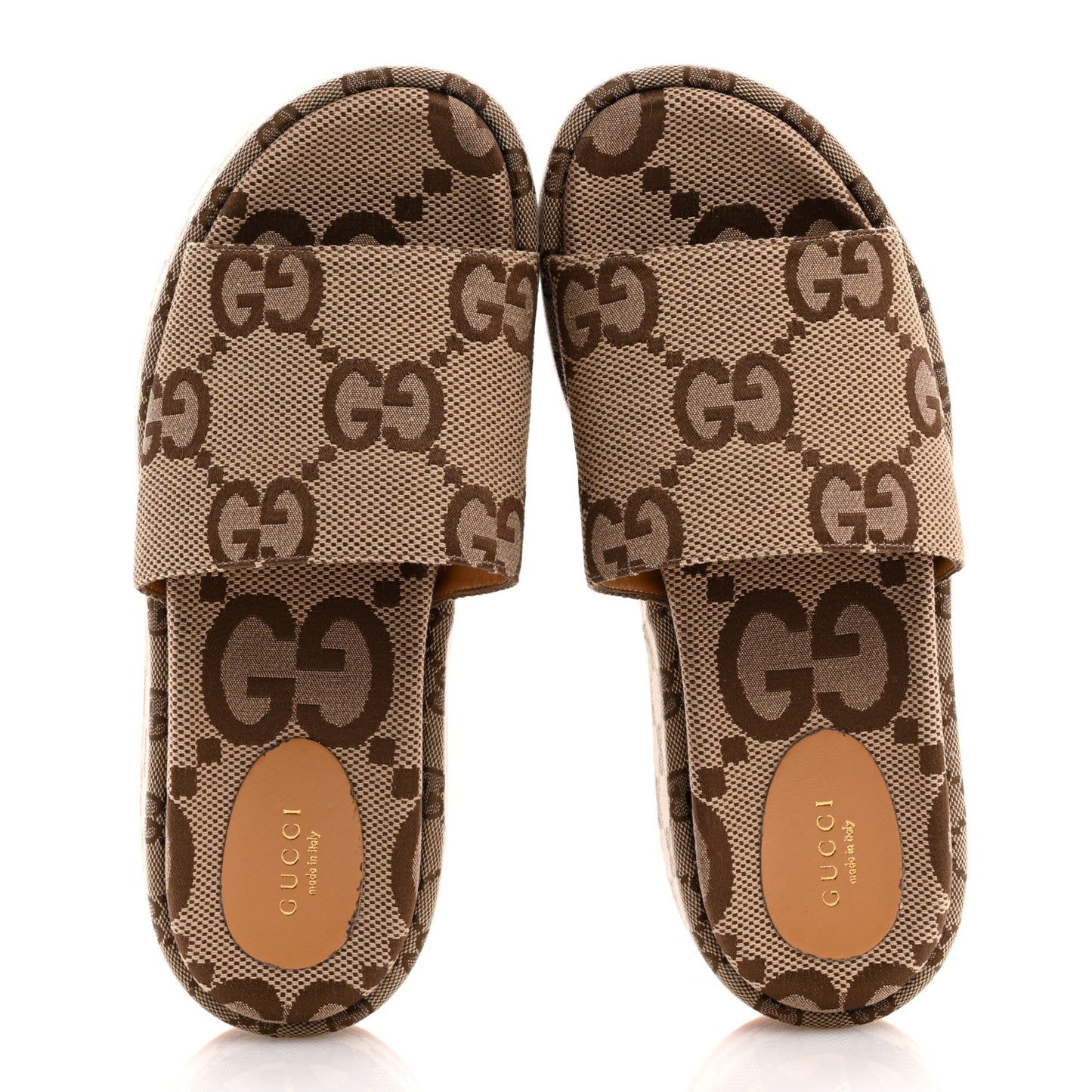 Monogram Maxi GG Angelina Platform 55mm Slide Sandals 40 Camel Ebony
