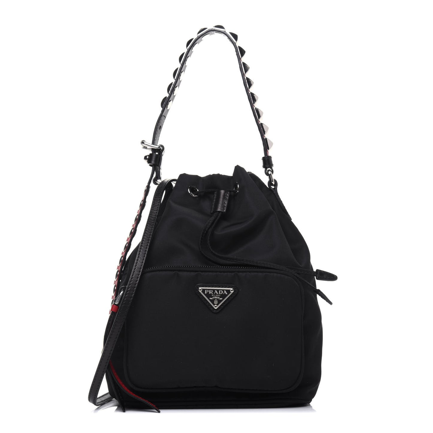 Tessuto Nylon Studded New Vela Mini Bucket Crossbody Bag Black Fuoco
