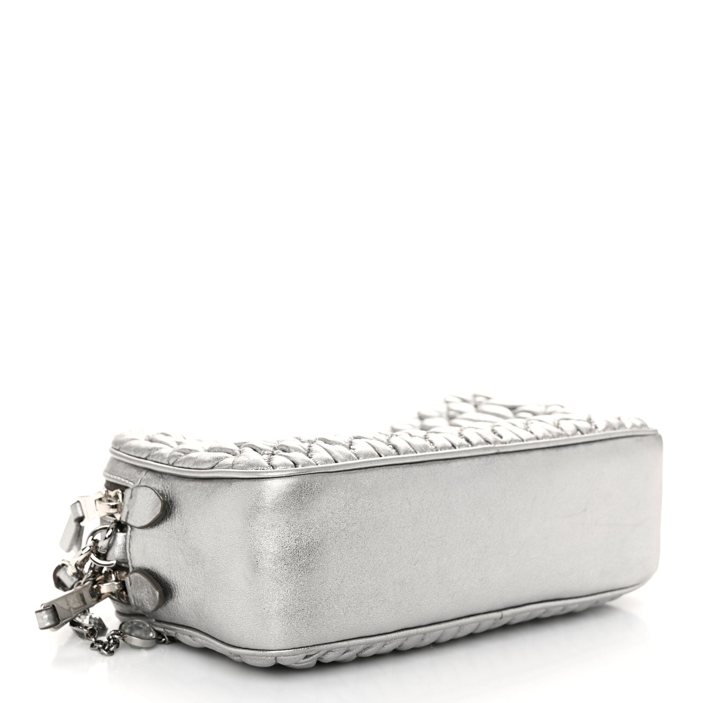 Metallic Nappa Matelasse Crystal Double Zip Pochette Cromo