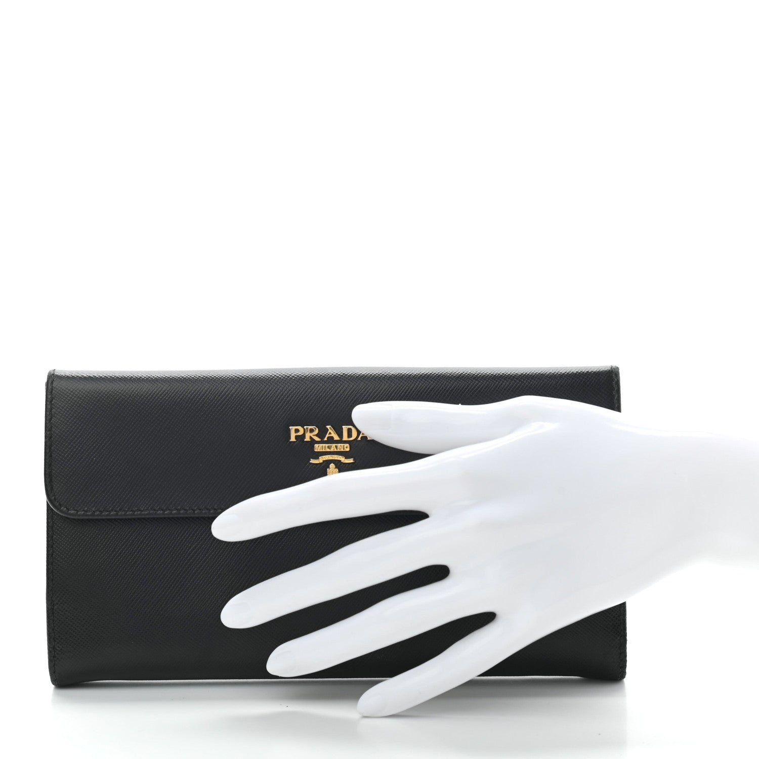 Prada Saffiano Metal Continental Flap Wallet Nero Black 2 of 7