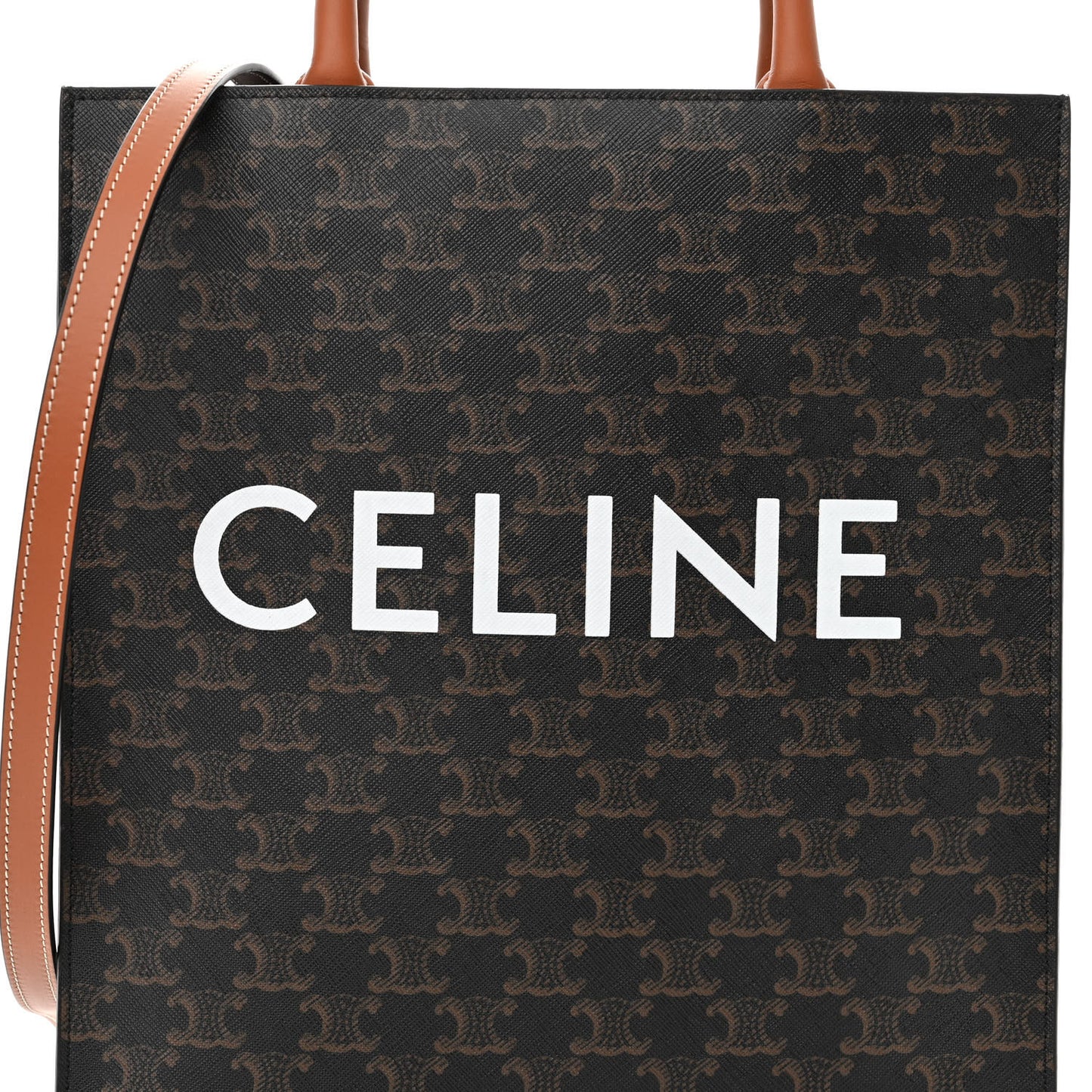 Triomphe Canvas Calfskin Small Vertical Cabas Tan