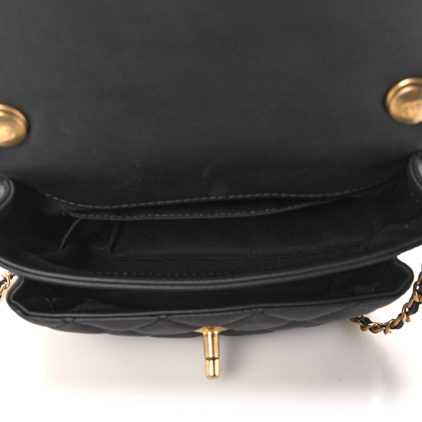 Calfskin Quilted Top Handle Flap Black