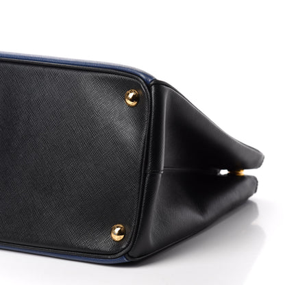 Prada Saffiano Lux Bi-Color Medium Tote Bluette Black 7 of 11