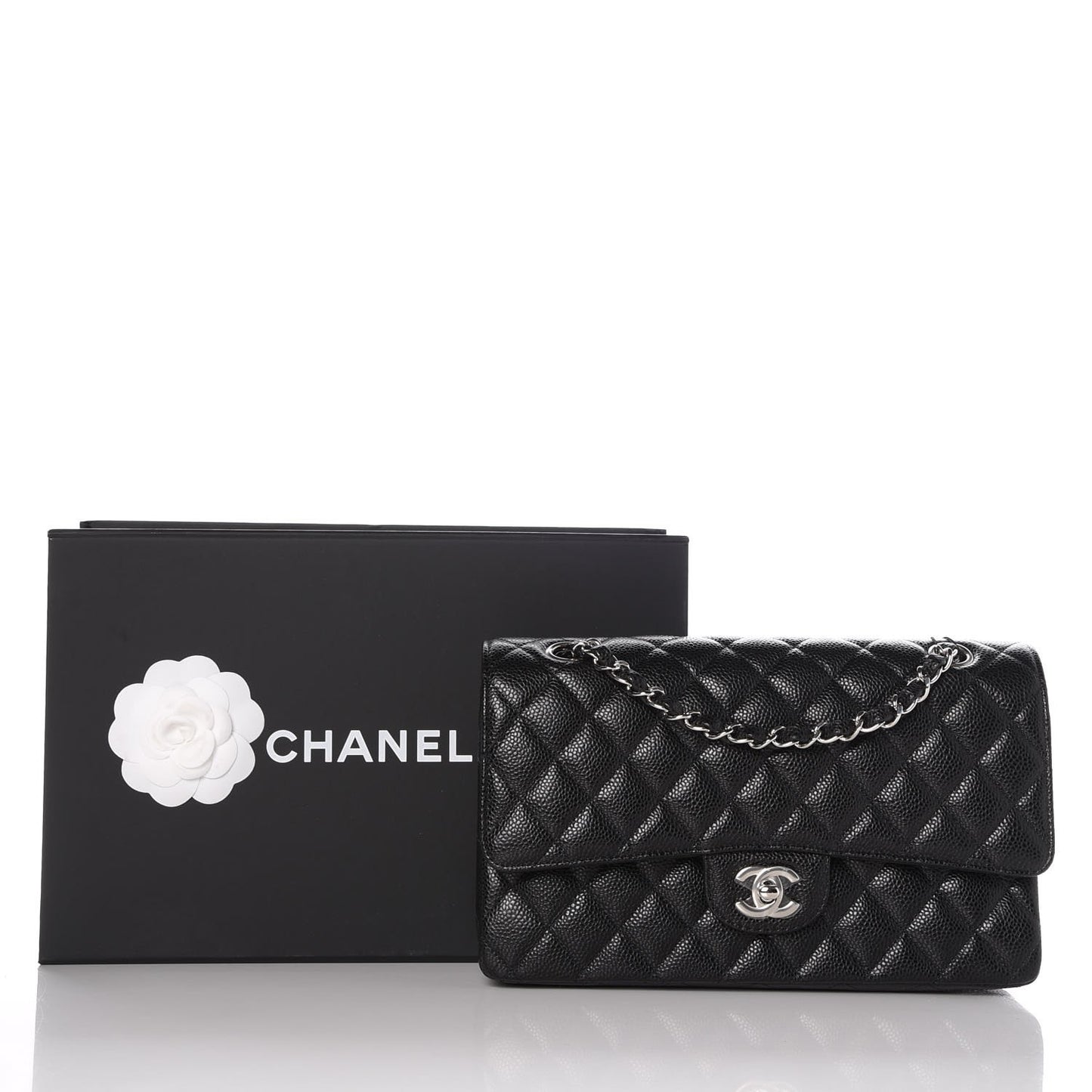 Caviar Quilted Medium Double Flap Black