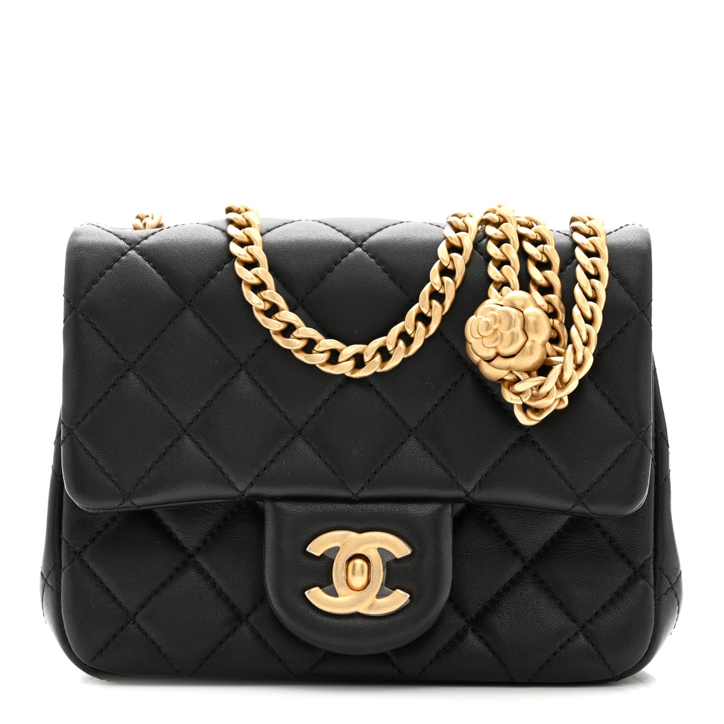 Lambskin Quilted Mini Sweet Camellia Flap Black