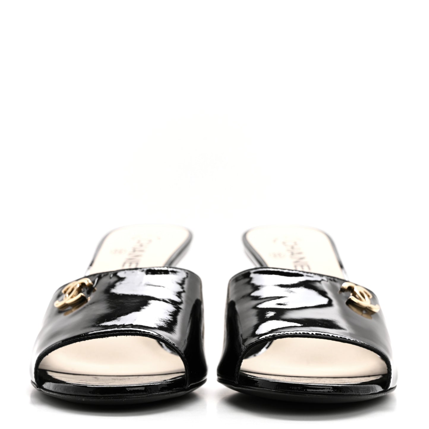 Patent Lambskin Pearl Mules 40.5 Black