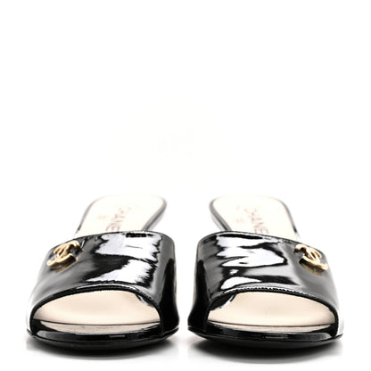 Chanel Patent Lambskin Pearl Mules 40.5 Black 2 of 13