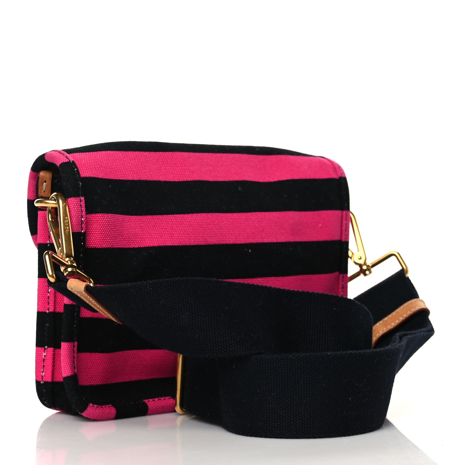 Prada Canvas Canapa Righe Striped Mini Shoulder Bag Fuxia 2 of 7