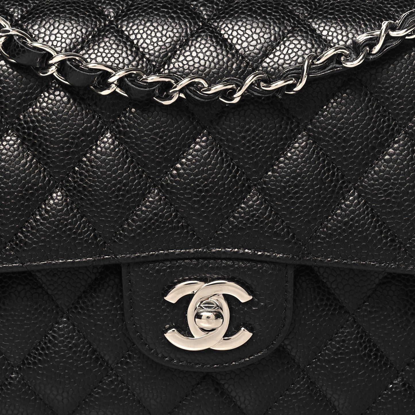 Caviar Quilted Medium Double Flap Black