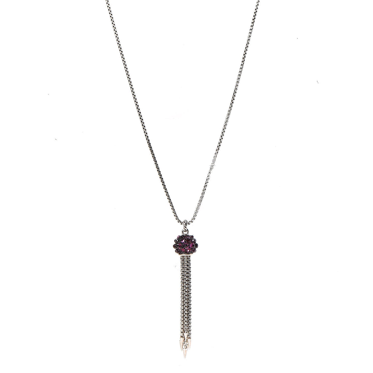 Sterling Silver Rhodolite Garnet Cable Berries Tassel Necklace