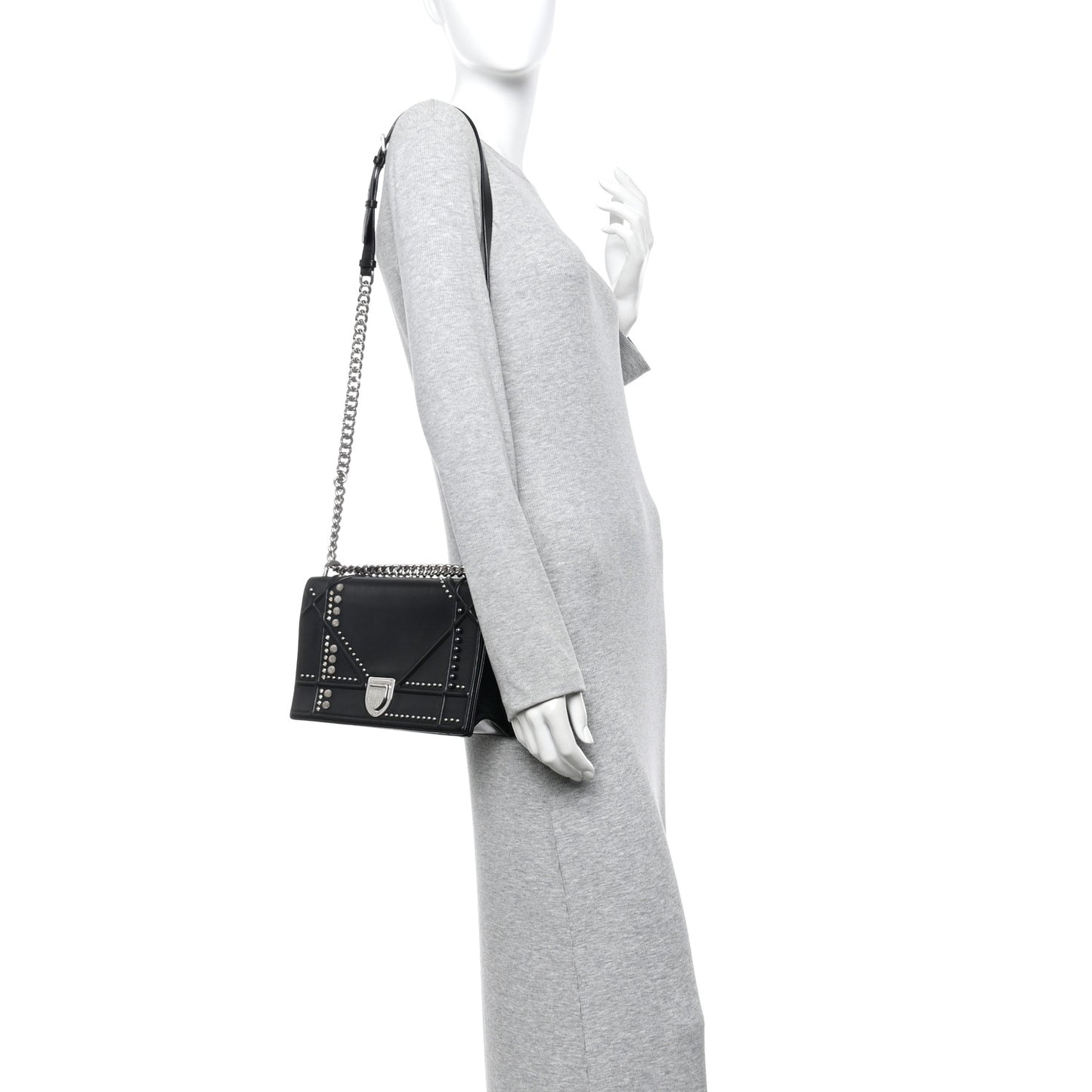 Lambskin Multi Studded Medium Diorama Flap Bag Black