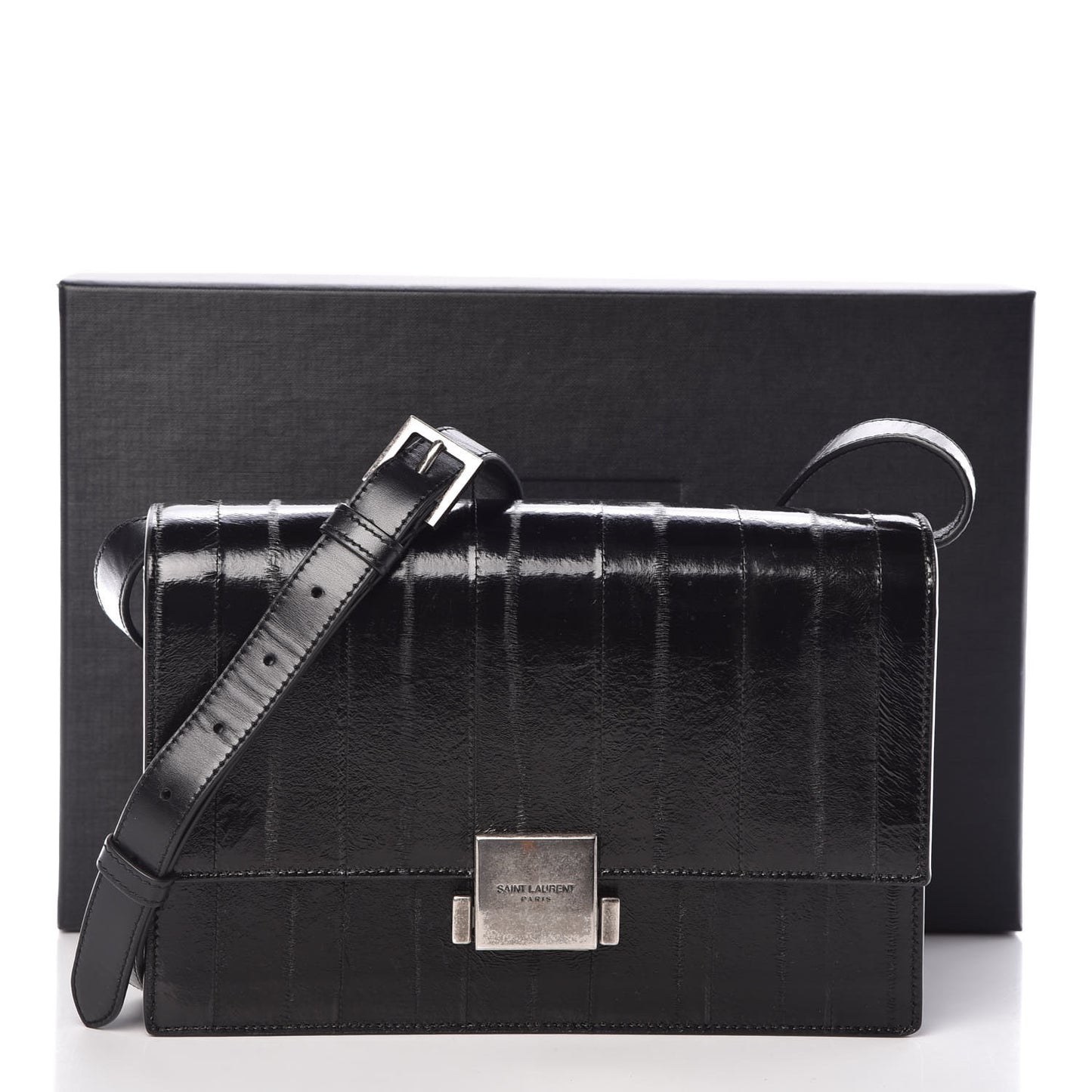 Shiny Soft Calfskin Anguille Medium Bellechasse Black