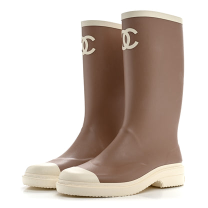 Chanel Caoutchouk CC High Boots 39 Beige White 4 of 9