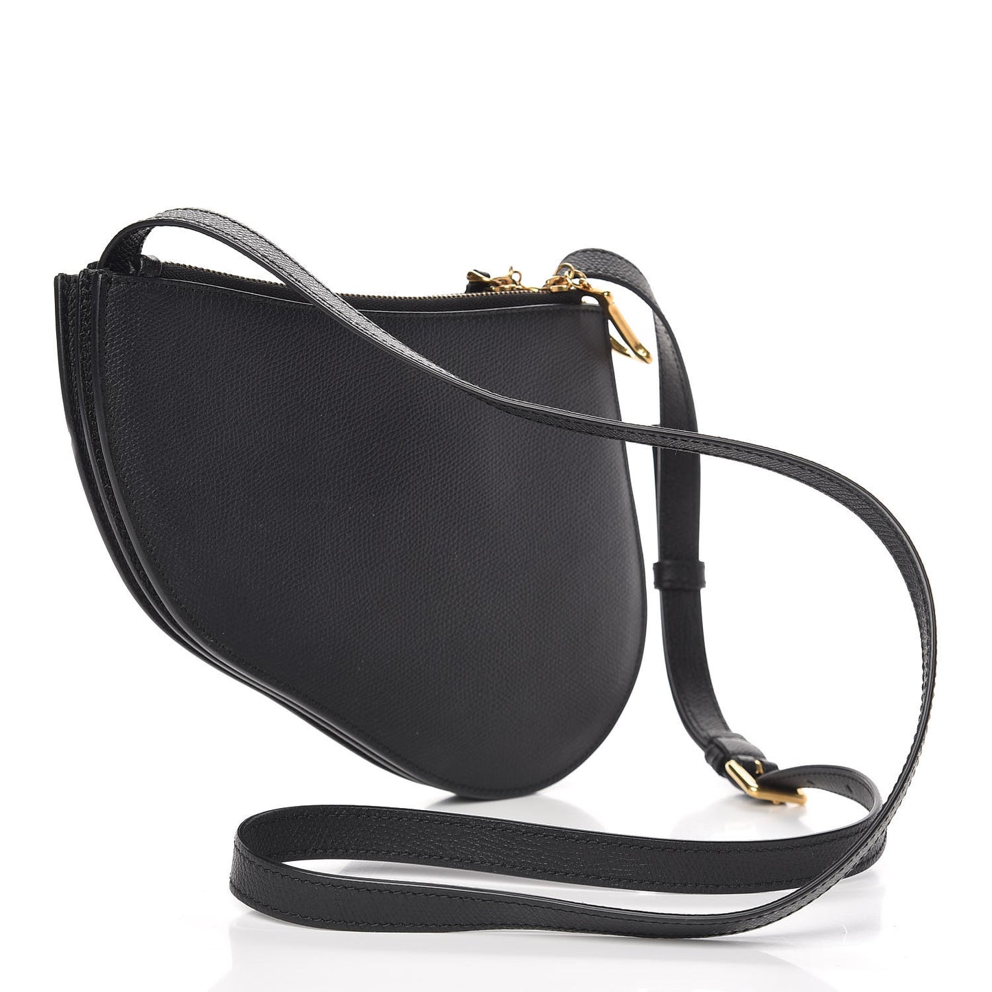 Grained Calfskin Saddle Pouch With Strap Black