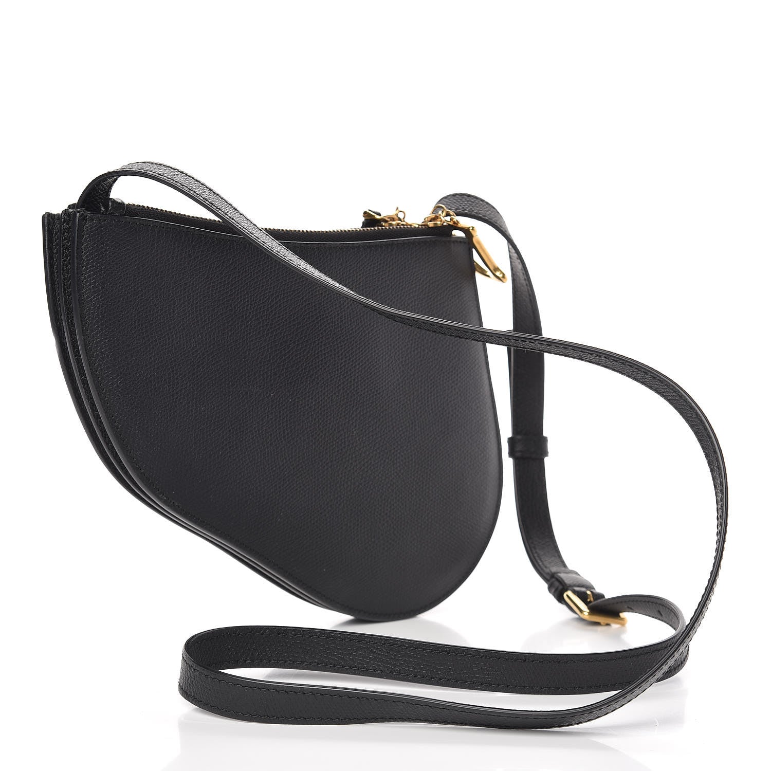 Christian Dior Grained Calfskin Saddle Pouch With Strap Black 3 of 12