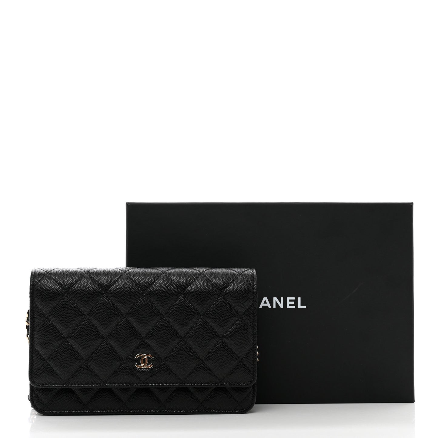 Caviar Quilted Wallet on Chain WOC Black