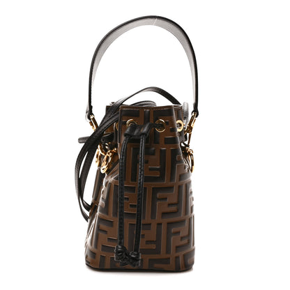Fendi Vitello Liberty F is Fendi Bi-Color FF 1974 Embossed Mini Mon Tresor Bucket Bag Maya Black 1 of 9