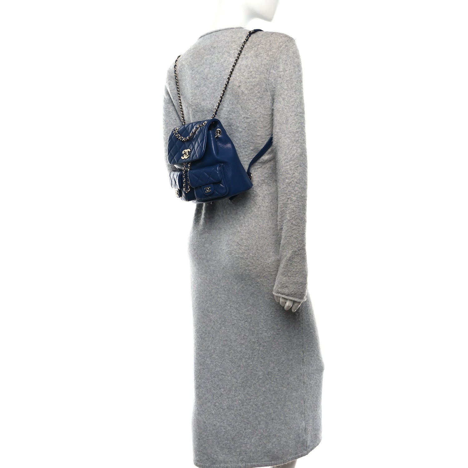 Chanel Shiny Caviar Quilted Medium Duma Pockets Drawstring Backpack Dark Blue 2 of 10