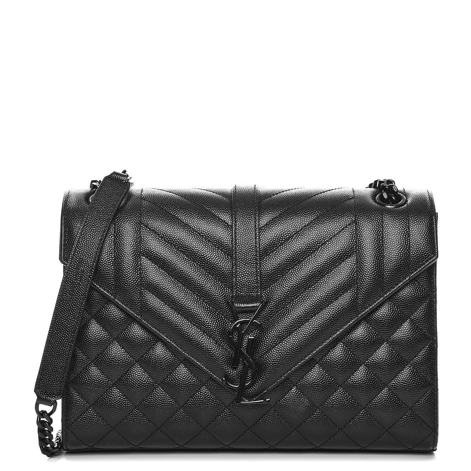 Saint Laurent Grain De Poudre Textured Mixed Matelasse Triquilt Medium Monogram Satchel Black 1 of 7